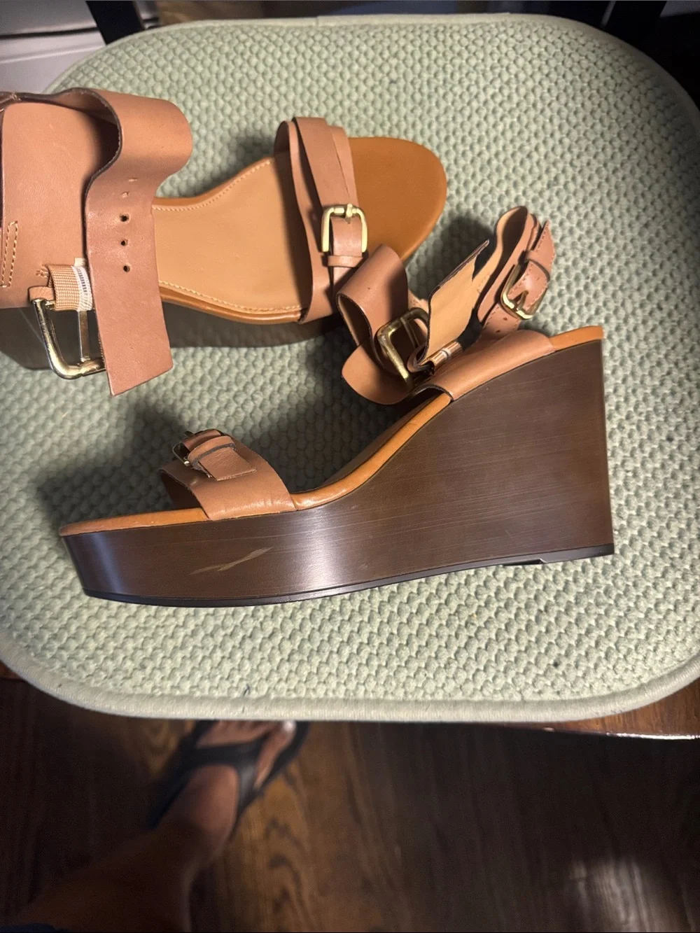 Franco Sarto Cognac Leather Strappy Ankle Sandals